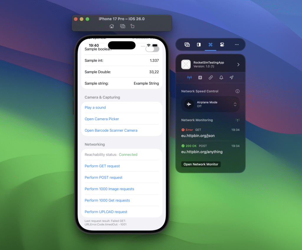 The side window shows a quick overview of requests fired from your app using URLSession.